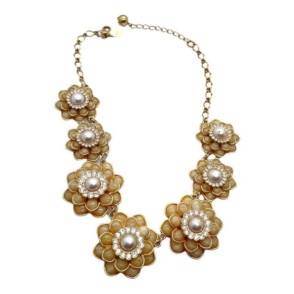 KATE SPADE 12k Gold Plated Zinnia Flower Floral 3D Rare Crystal & Faux Pearl Nec - Picture 6 of 10